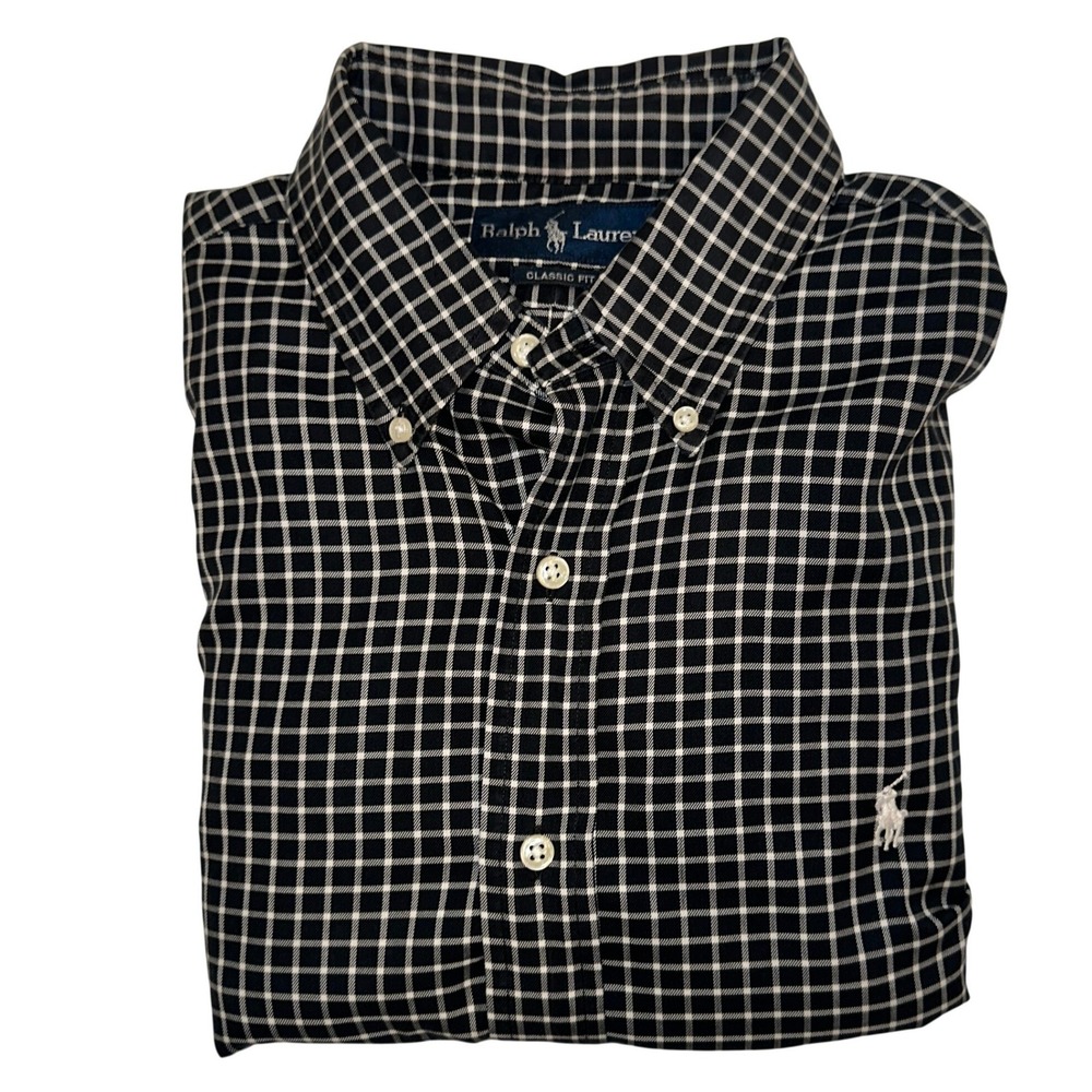 ULTRA RARE *White Pony* Ralph Lauren Black White Checkered Button Down Shirt L